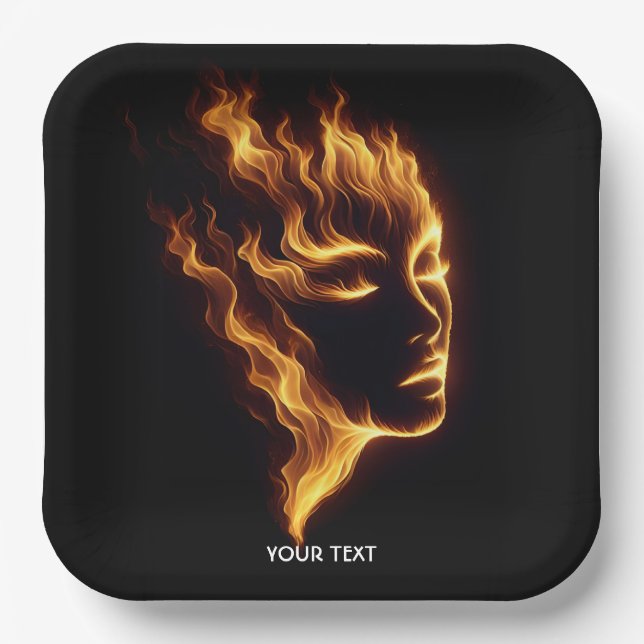 Fantasy Cute Girl Flames Fire Paper Plate (Front)