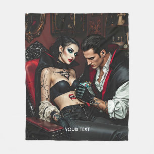 Fantasy Cute Girl Man Tattoo Fleece Blanket