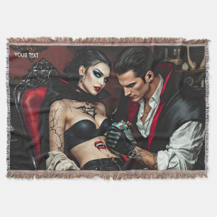 Fantasy Cute Girl Man Tattoo Throw Blanket