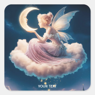 Fantasy Cute Girl Moon Night Square Sticker