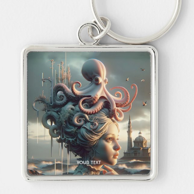Fantasy Cute Girl Octopus Sea Key Ring (Front)
