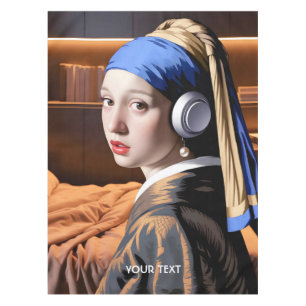 Fantasy Cute Girl Pearl Headphones  Tablecloth