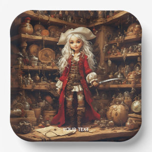 Fantasy Cute Girl Pirate Hat Paper Plate