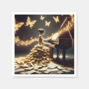 Fantasy Cute Girl Playing Piano Napkin