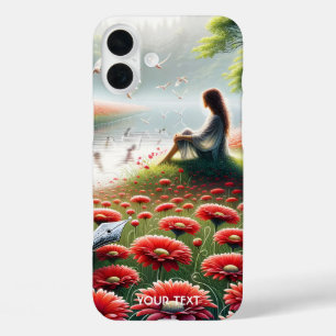 Fantasy Cute Girl Red Flowers iPhone 16 Plus Case