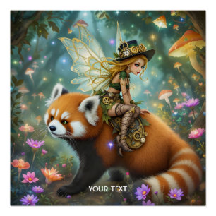Fantasy Cute Girl Riding Panda Poster