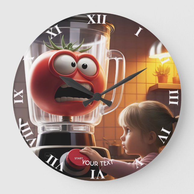 Fantasy Cute Girl Tomato Blender Large Clock (Front)
