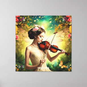 Fantasy Cute Girl Violin Flowers Canvas Print