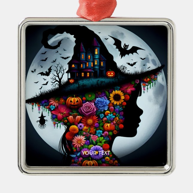 Fantasy Cute Girl Witch Halloween Metal Tree Decoration (Front)