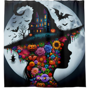 Fantasy Cute Girl Witch Halloween Shower Curtain