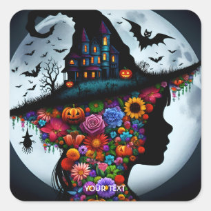 Fantasy Cute Girl Witch Halloween Square Sticker