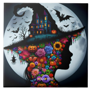 Fantasy Cute Girl Witch Halloween Tile