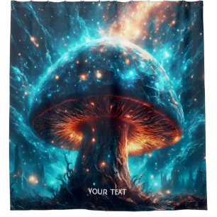 Fantasy Cute Glass Blue Mushroom Shower Curtain