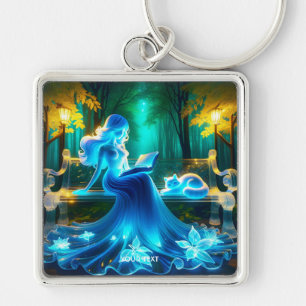 Fantasy Cute Glass Girl Cat Key Ring