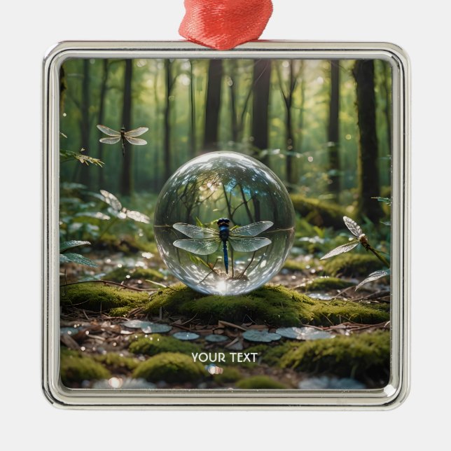 Fantasy Cute Glass Sphere Dragonfly Metal Tree Decoration (Front)