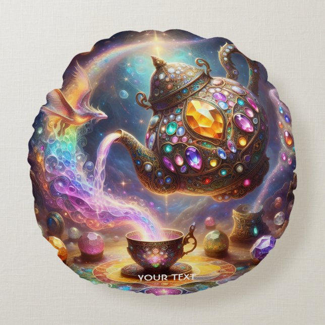 Fantasy Cute Glass Tea Kettle Round Cushion (Front)