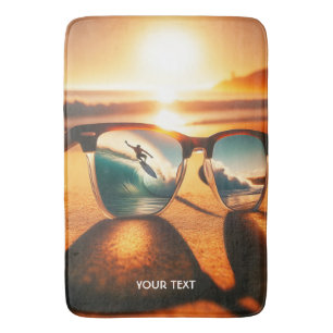 Fantasy Cute Glasses Sunset Beach Bath Mat