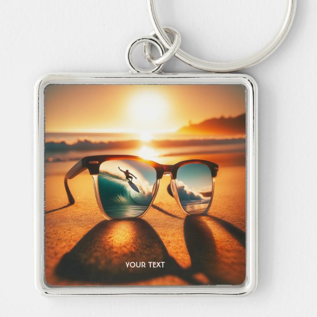 Fantasy Cute  Glasses Sunset Beach Key Ring (Front)