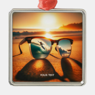 Fantasy Cute Glasses Sunset Beach Metal Tree Decoration