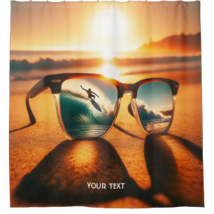 Fantasy Cute Glasses Sunset Beach Shower Curtain