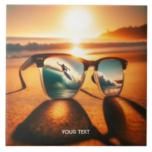 Fantasy Cute  Glasses Sunset Beach Tile