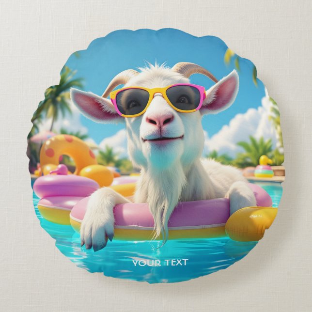 Fantasy Cute Goat Float Glasses Round Cushion (Front)