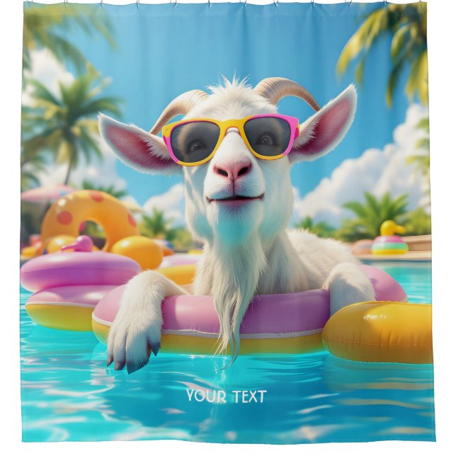 Fantasy Cute Goat Float Glasses Shower Curtain (Front)