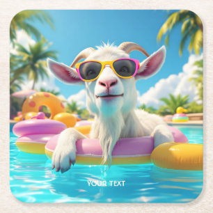 Fantasy Cute Goat Float Glasses Square Paper Coaster