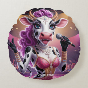 Fantasy Cute Gorgeous Cow Popstar Round Cushion