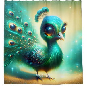 Fantasy Cute Green Baby Peacock Shower Curtain