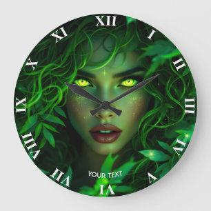 Fantasy Cute Green Beautiful Face Large Clock