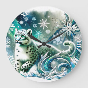 Fantasy Cute Green Eyes Leopard Large Clock