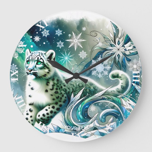 Fantasy Cute Green Eyes Leopard Large Clock (Front)