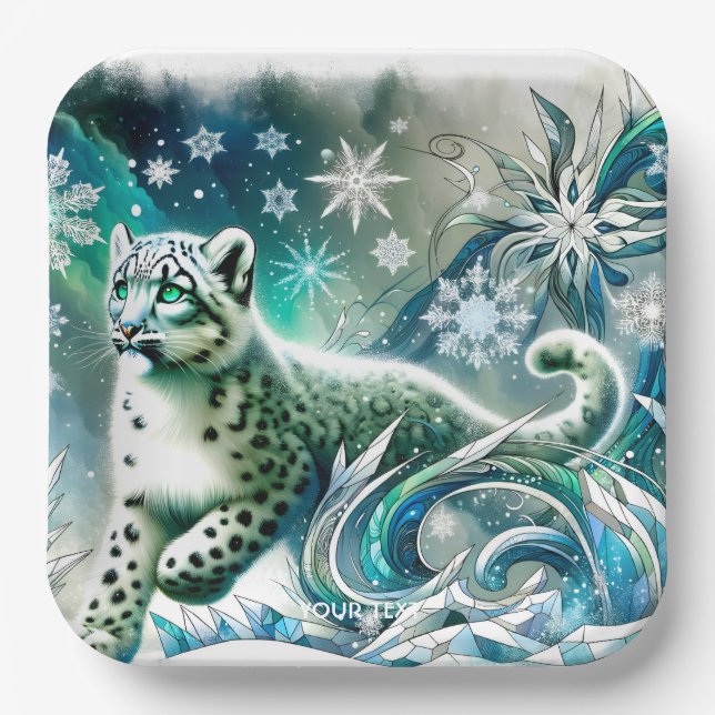 Fantasy Cute Green Eyes Leopard Paper Plate (Front)