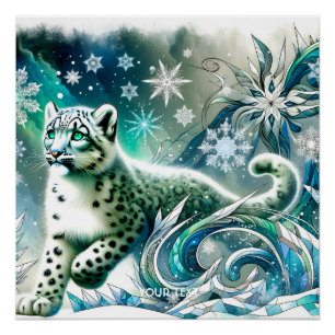 Fantasy Cute Green Eyes Leopard Poster
