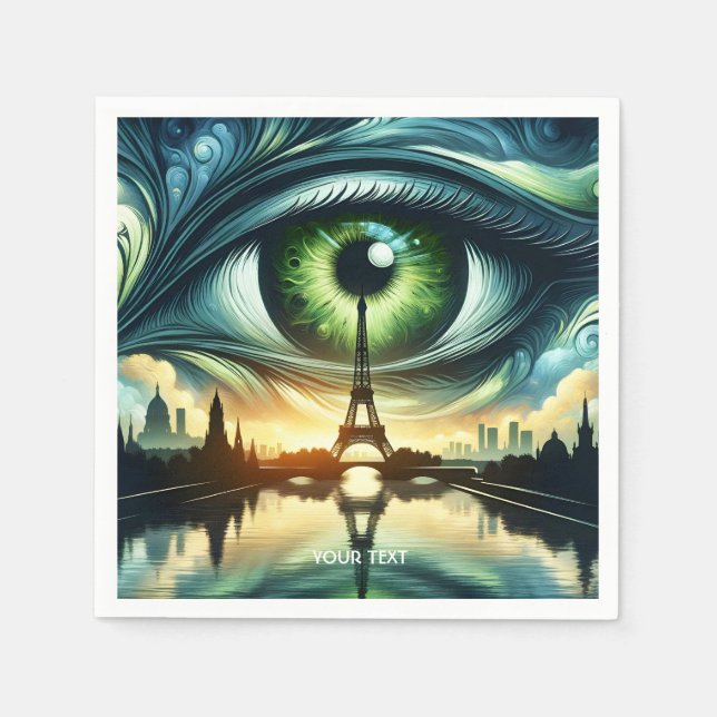 Fantasy Cute Green Eyes Paris Napkin (Front)