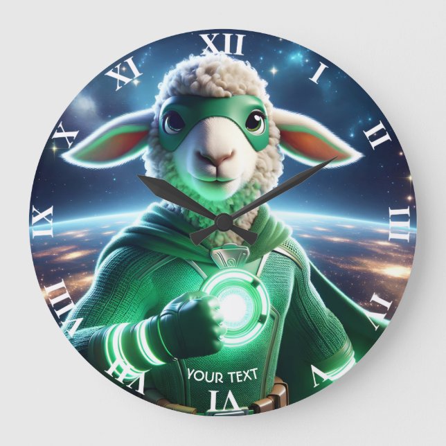 Fantasy Cute Green Super Lamb  Large Clock (Front)