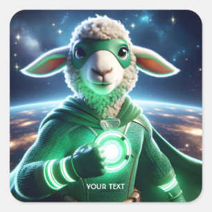 Fantasy Cute Green Super Lamb  Square Sticker