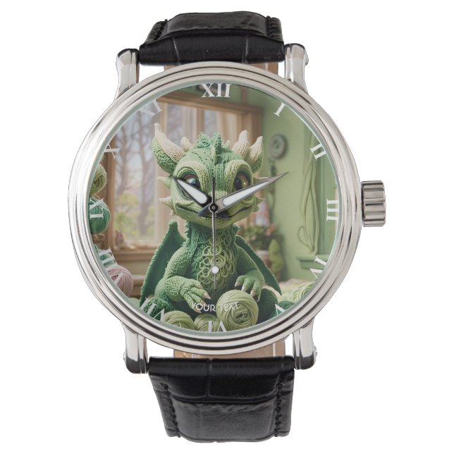 Fantasy Cute Green Yarn Dragon Watch (Front)