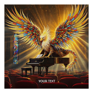 Fantasy Cute Griffon Playing Piano Poster