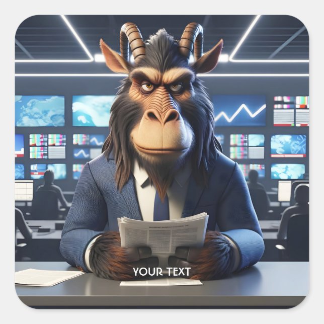 Fantasy Cute Grumpy Old Gnu Square Sticker (Front)