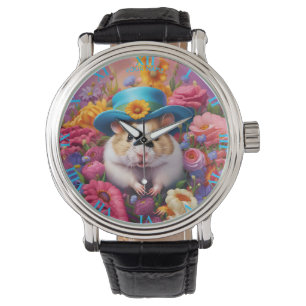 Fantasy Cute Hamster Hat Flowers Watch
