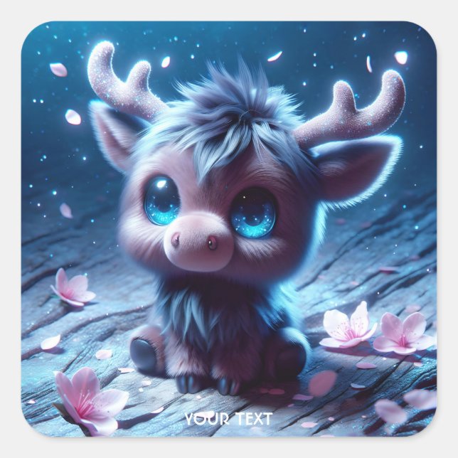 Fantasy Cute Happy Baby Moose Square Sticker (Front)