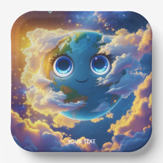 Fantasy Cute Happy Earth Space Paper Plate (Front)