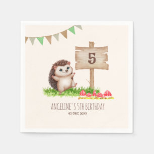 Fantasy Cute Happy Hedgehog Forest Birthday  Napkin