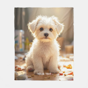 Fantasy Cute Happy Maltese Puppy Fleece Blanket