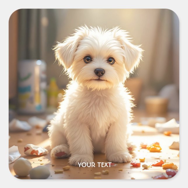 Fantasy Cute Happy Maltese Puppy Square Sticker (Front)