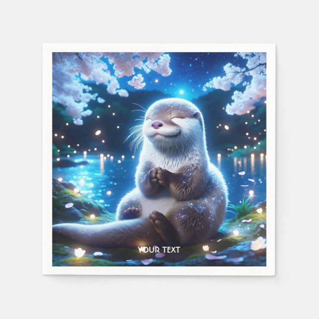 Fantasy Cute Happy Otter Night Napkin (Front)