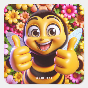 Fantasy Cute Happy Smiling Bee Square Sticker