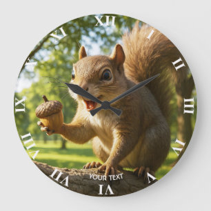 Fantasy Cute Happy Squirrel Forest Large Clock